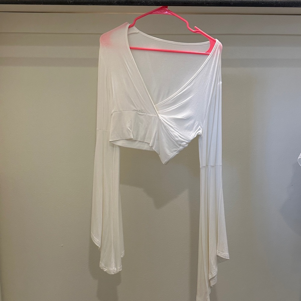 White Long Sleeve Wrap Top